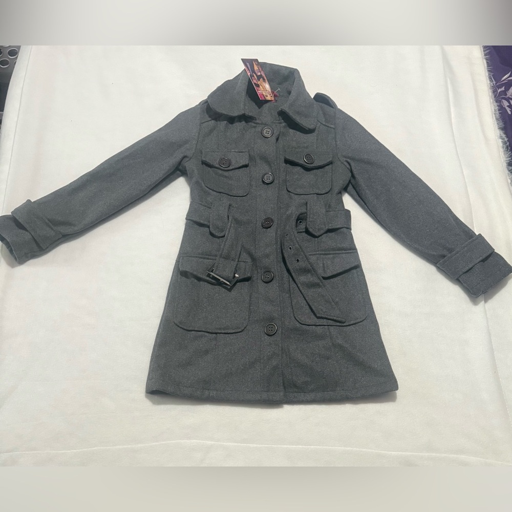 Grey Buttoned Up with belt Winter Coat